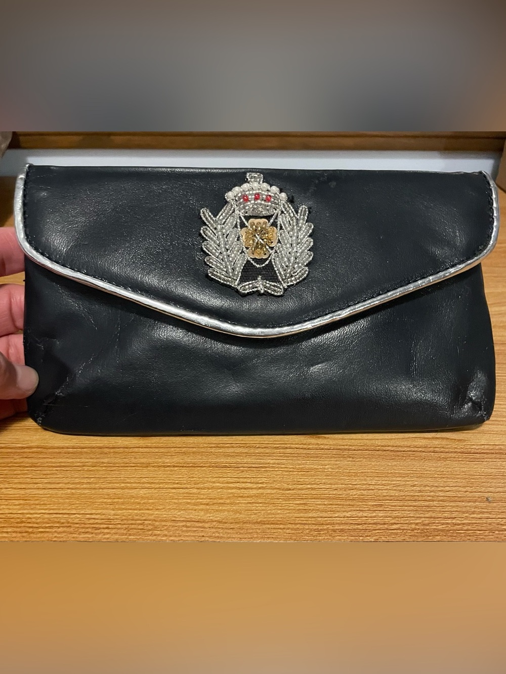Vintage New Old Stick Women's Envelope Clutch Wallet with Crest Accent